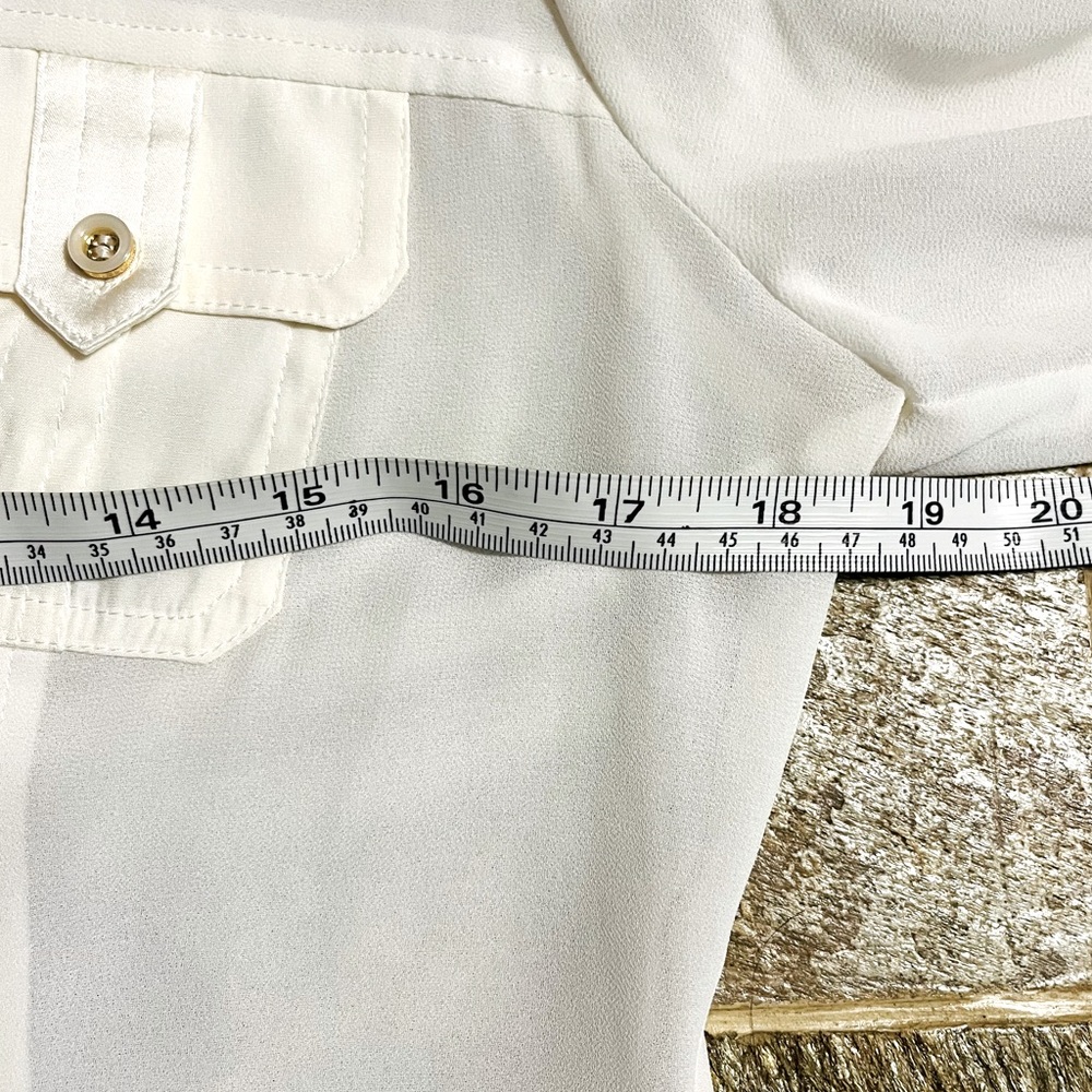 Cache Sheer & Silk Blend White Button Up Top Roll… - image 8